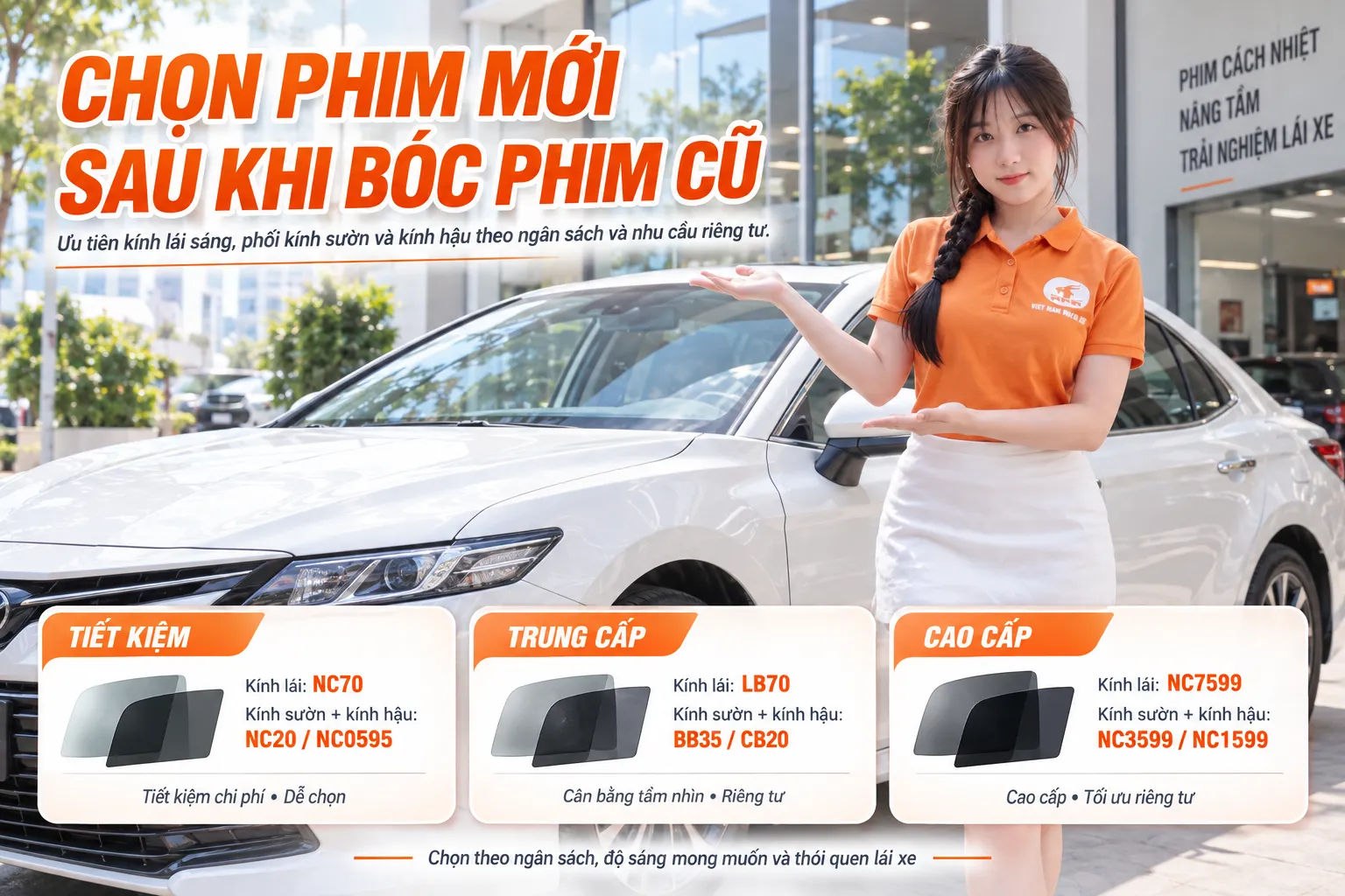 So sánh mã phim kính lái và kính sườn hậu theo gói Tiết Kiệm Trung Cấp và Cao Cấp NND