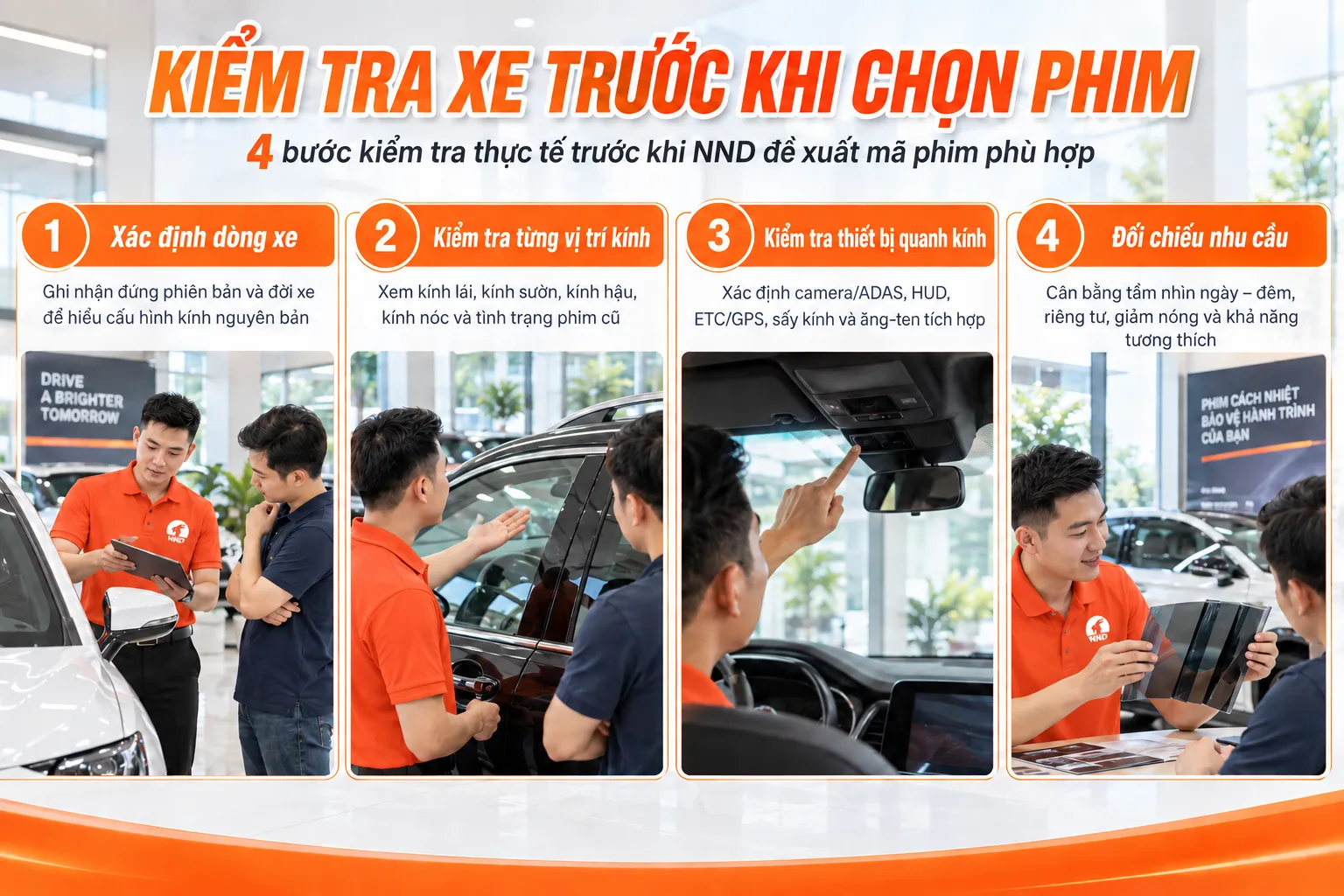 Bốn bước NND kiểm tra dòng xe vị trí kính thiết bị và nhu cầu trước khi đề xuất mã phim cách nhiệt