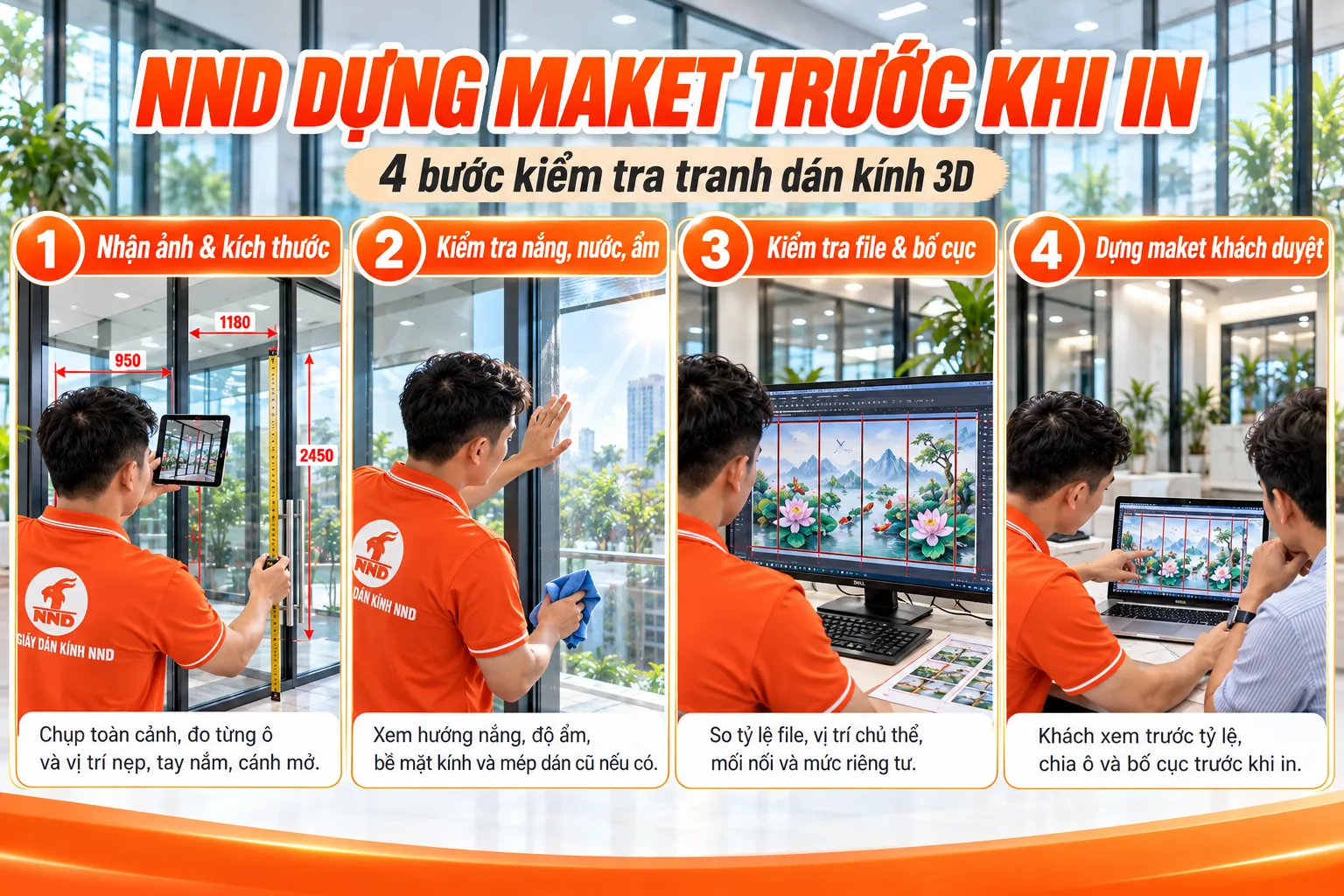 Quy trình NND kiểm tra và dựng maket tranh dán kính 3D trước khi in