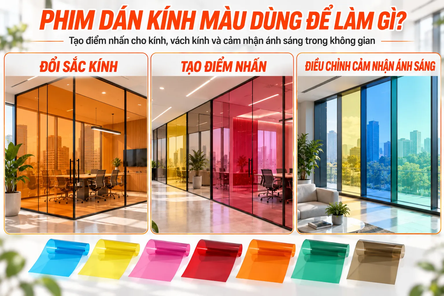 Phim dán kính màu dùng để đổi sắc kính tạo điểm nhấn và điều chỉnh ánh sáng
