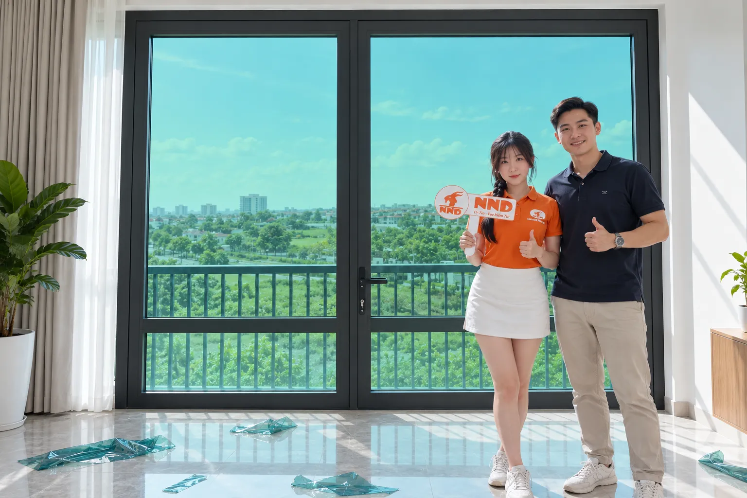 Cửa kính lớn sau khi hoàn thiện dán phim cách nhiệt NND