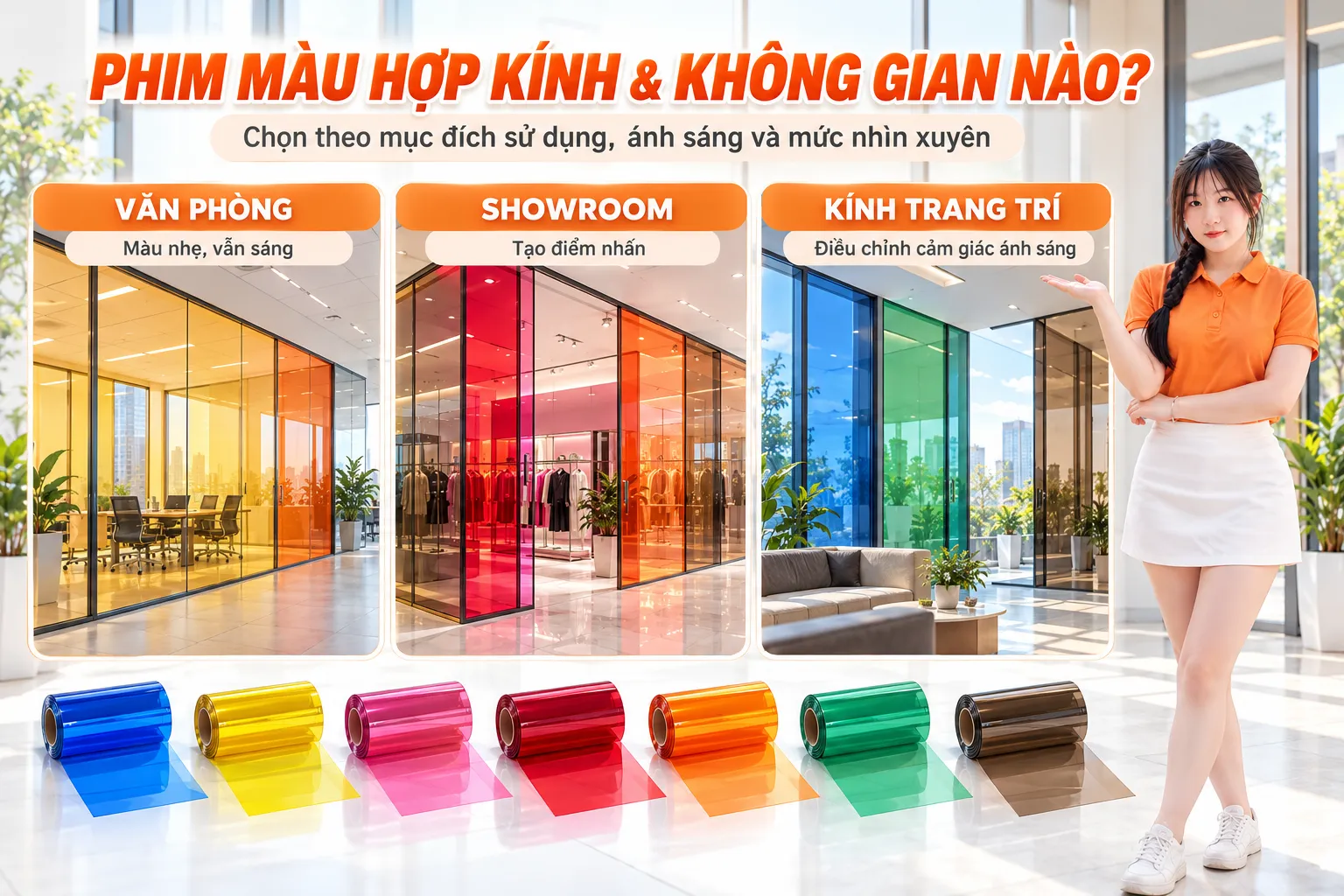 Phim dán kính màu phù hợp cho văn phòng showroom và kính trang trí