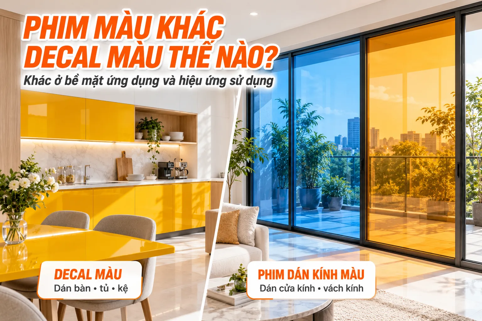 So sánh phim dán kính màu và decal màu về ứng dụng và hiệu ứng sử dụng