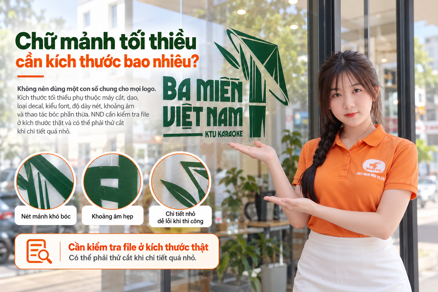 Chữ mảnh cần kiểm tra kích thước thật trước khi cắt decal