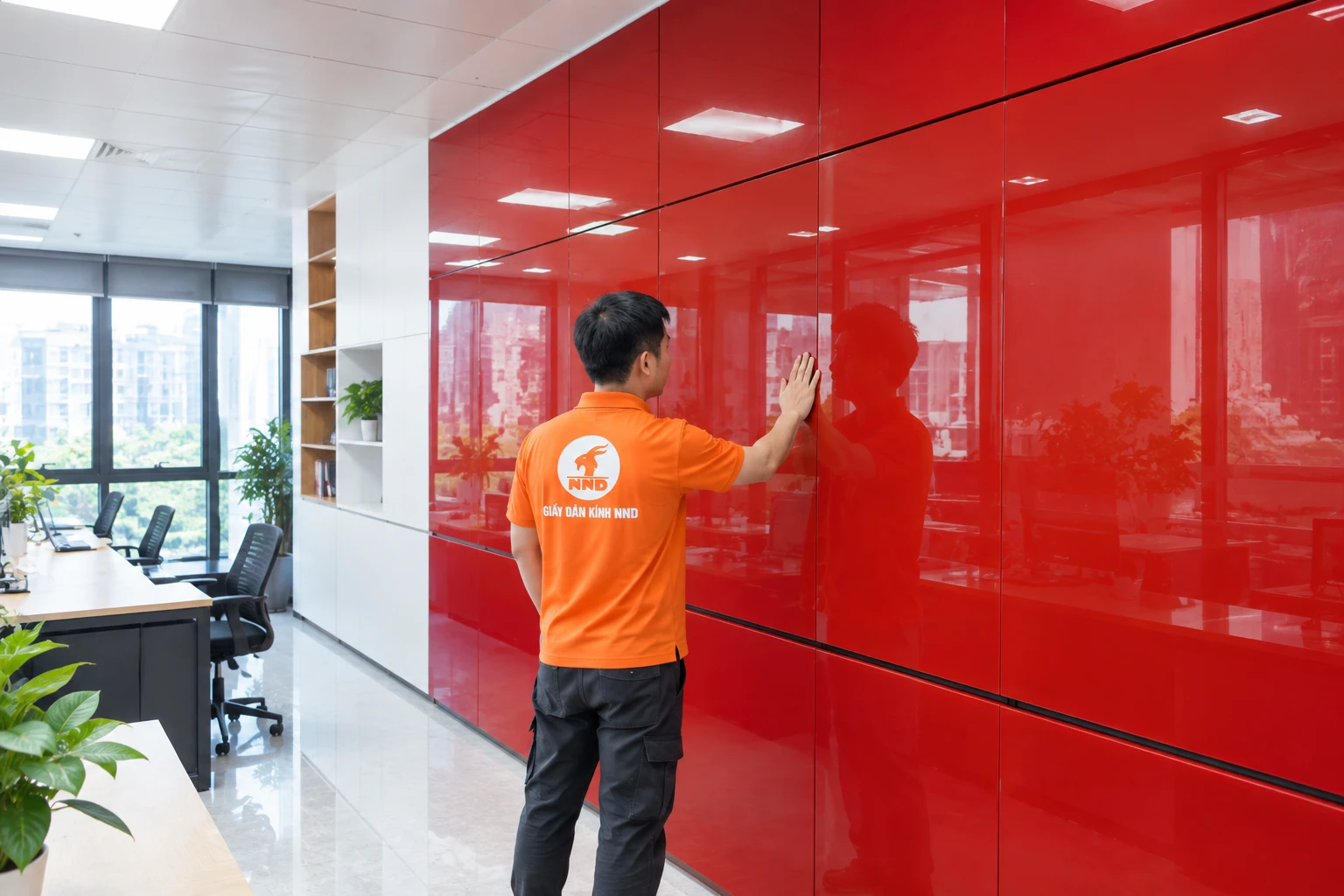 Hình ảnh bề mặt decal màu trong quá trình thi công