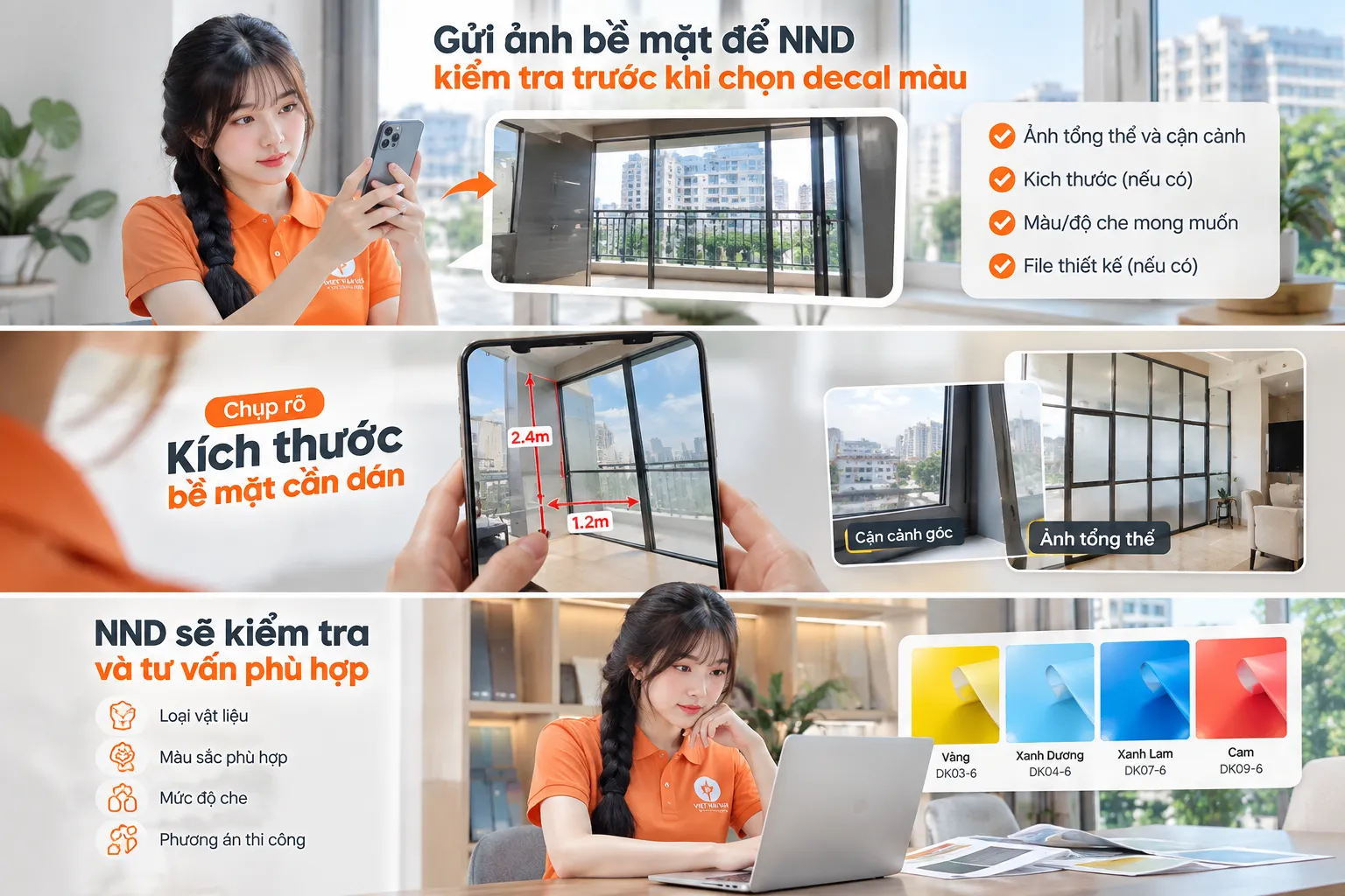 Gửi ảnh bề mặt để NND kiểm tra trước khi chọn decal màu