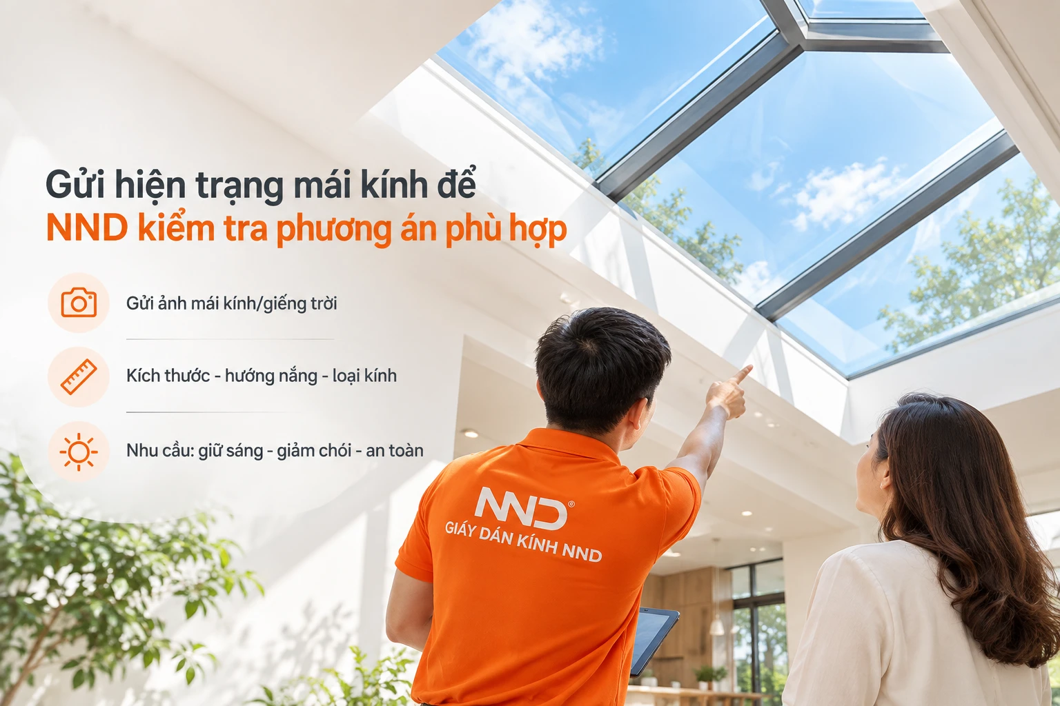 Gửi hiện trạng mái kính giếng trời để NND tư vấn phương án