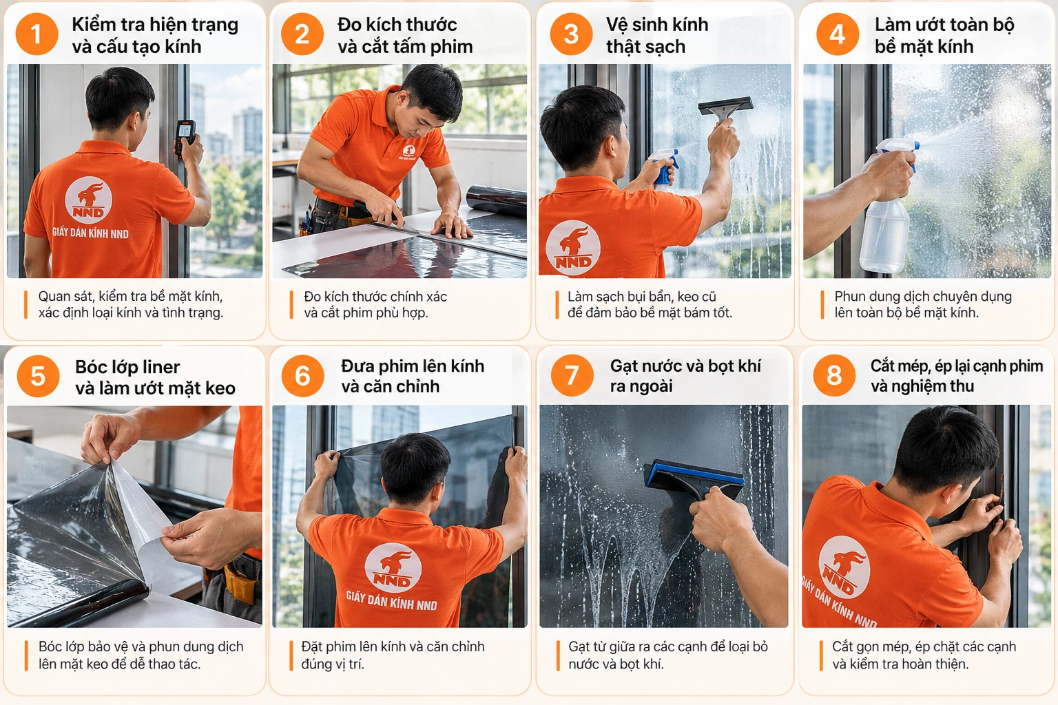 Hướng dẫn 8 bước dán phim cách nhiệt nhà kính đúng kỹ thuật tại NND