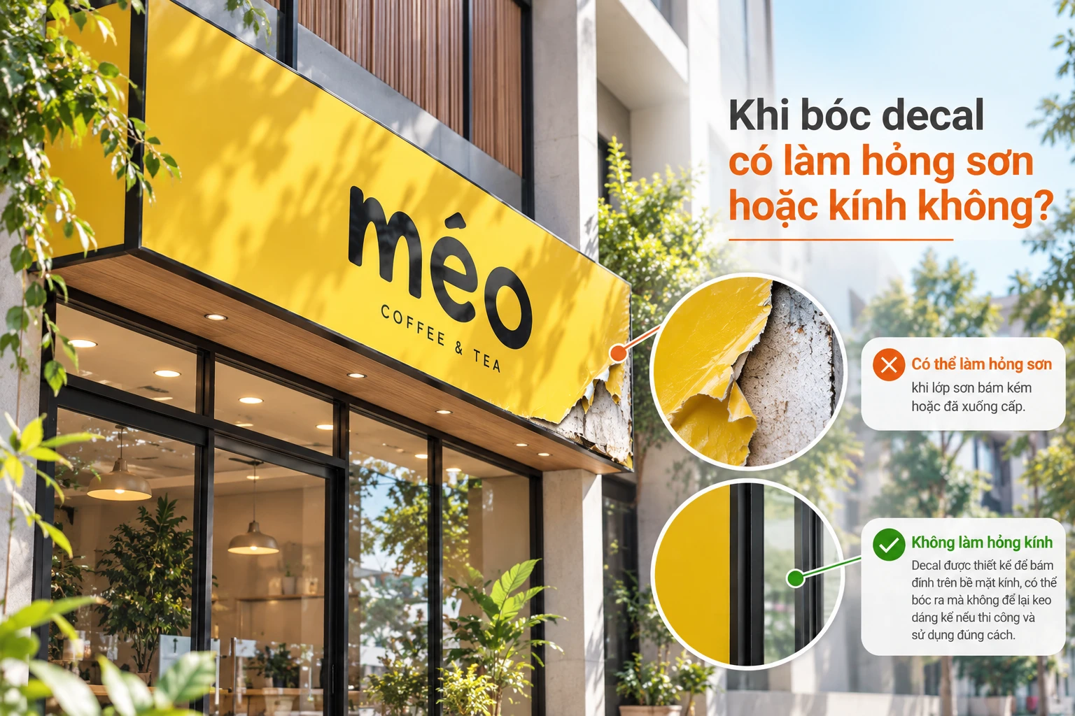 Bóc decal có thể ảnh hưởng lớp sơn hoặc để lại keo