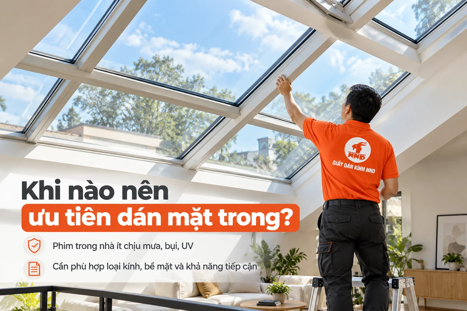 Thi công phim cách nhiệt mặt trong mái kính khi tiếp cận phù hợp