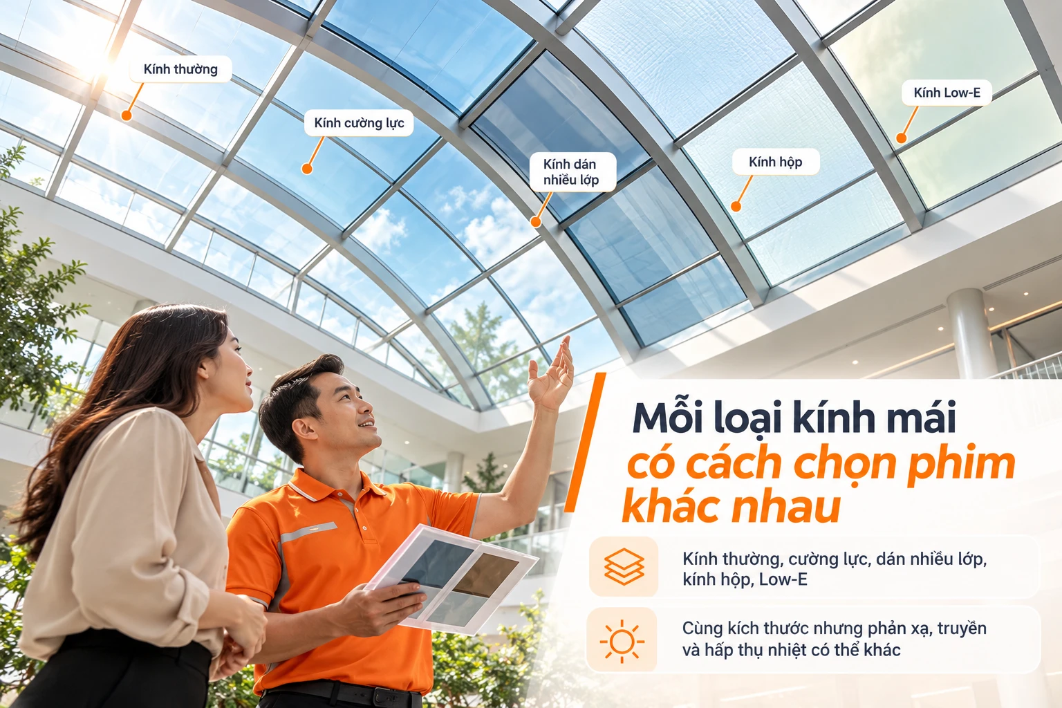 Các loại kính mái cần phương án phim cách nhiệt khác nhau