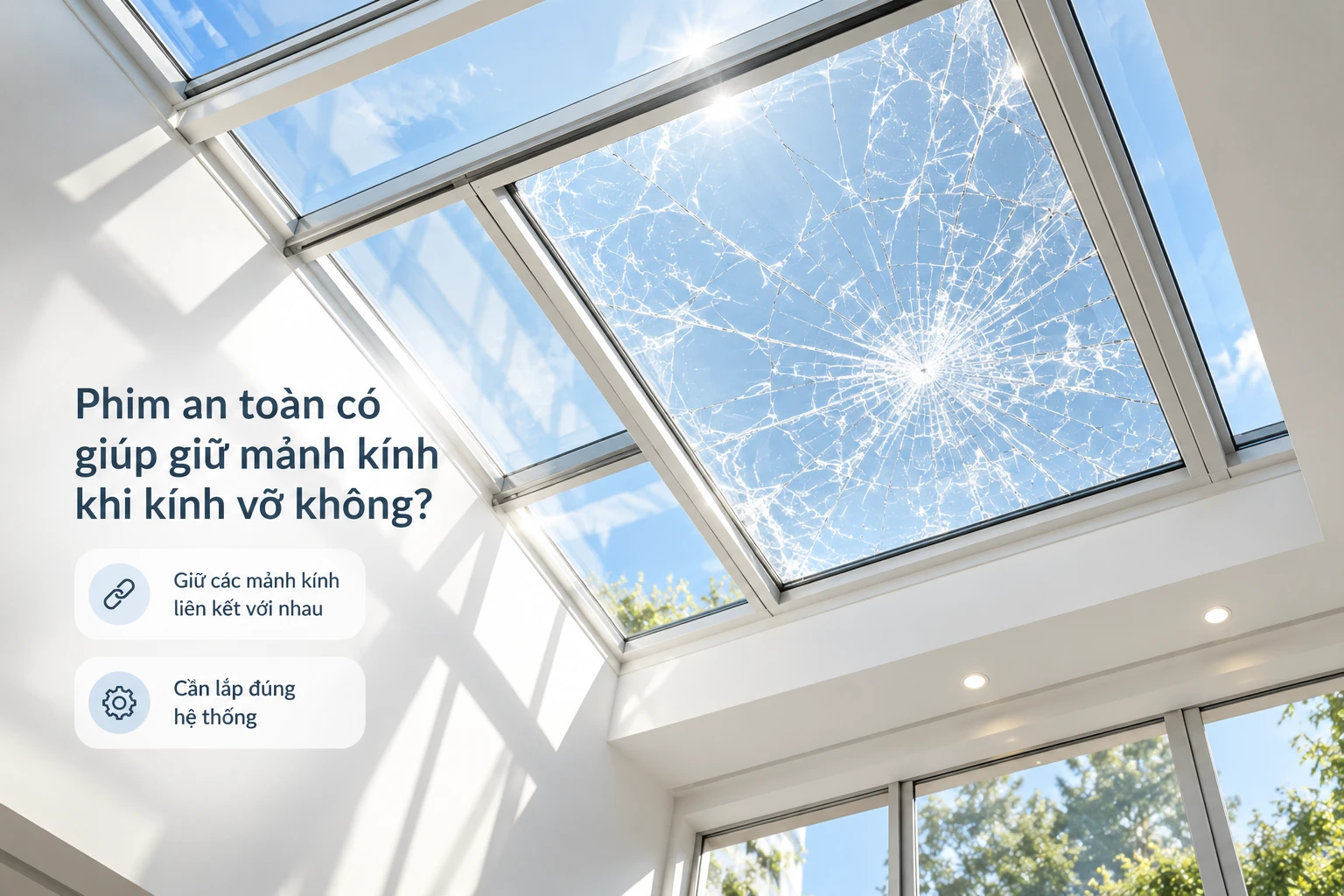 Phim an toàn hỗ trợ giữ mảnh kính khi kính mái bị vỡ