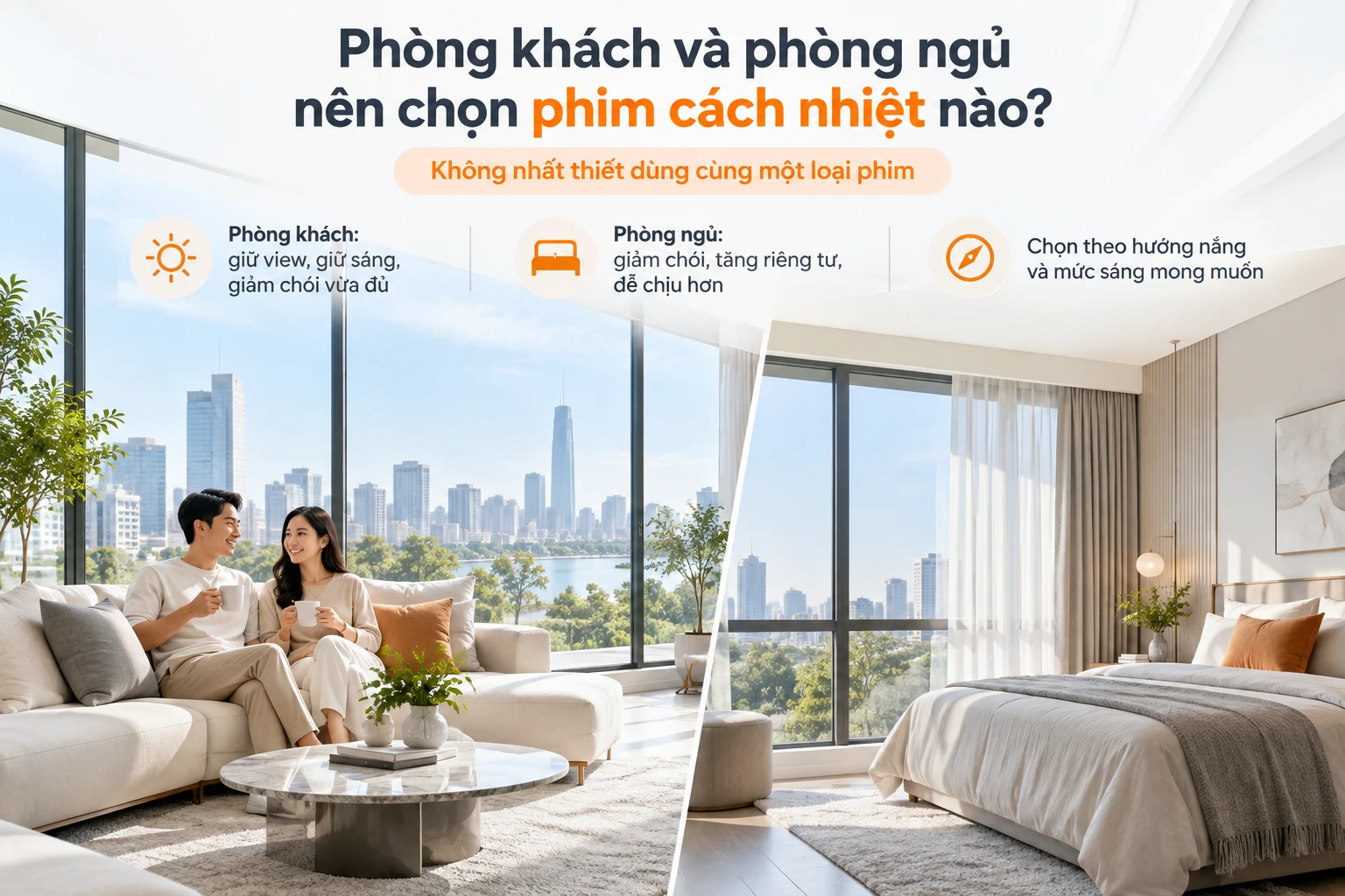 Phim cách nhiệt phòng khách và phòng ngủ