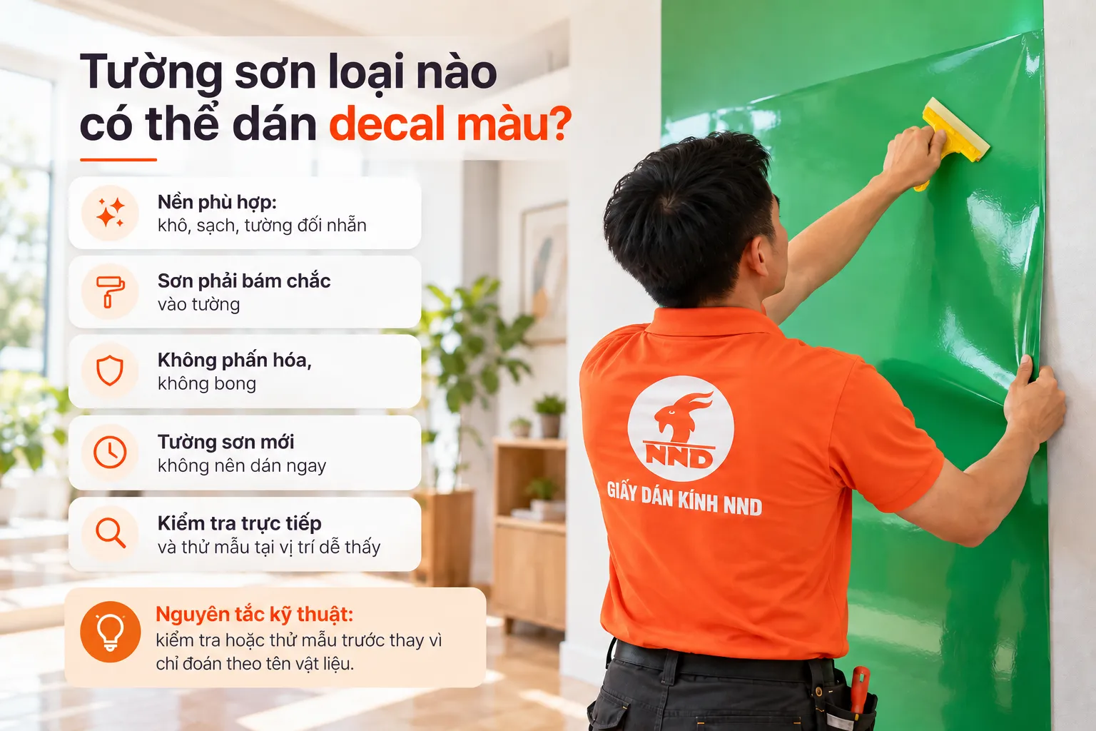 Kiểm tra tường sơn trước khi dán decal màu