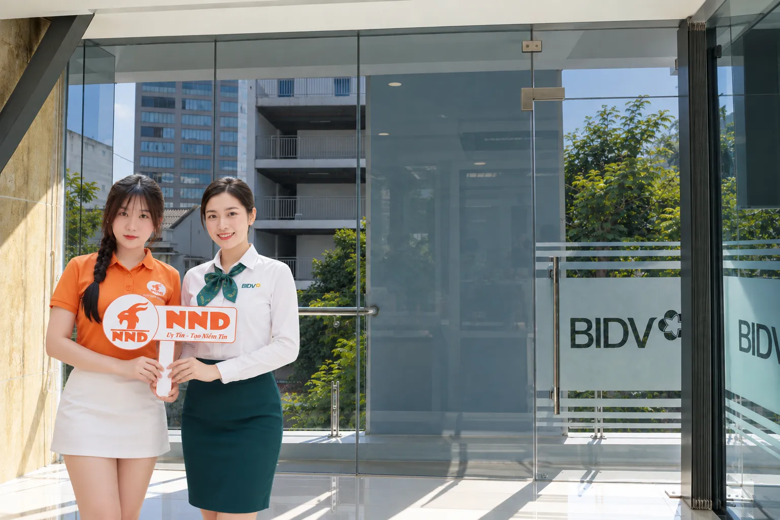 Đại diện NND và nhân viên BIDV nghiệm thu công trình dán phim cách nhiệt
