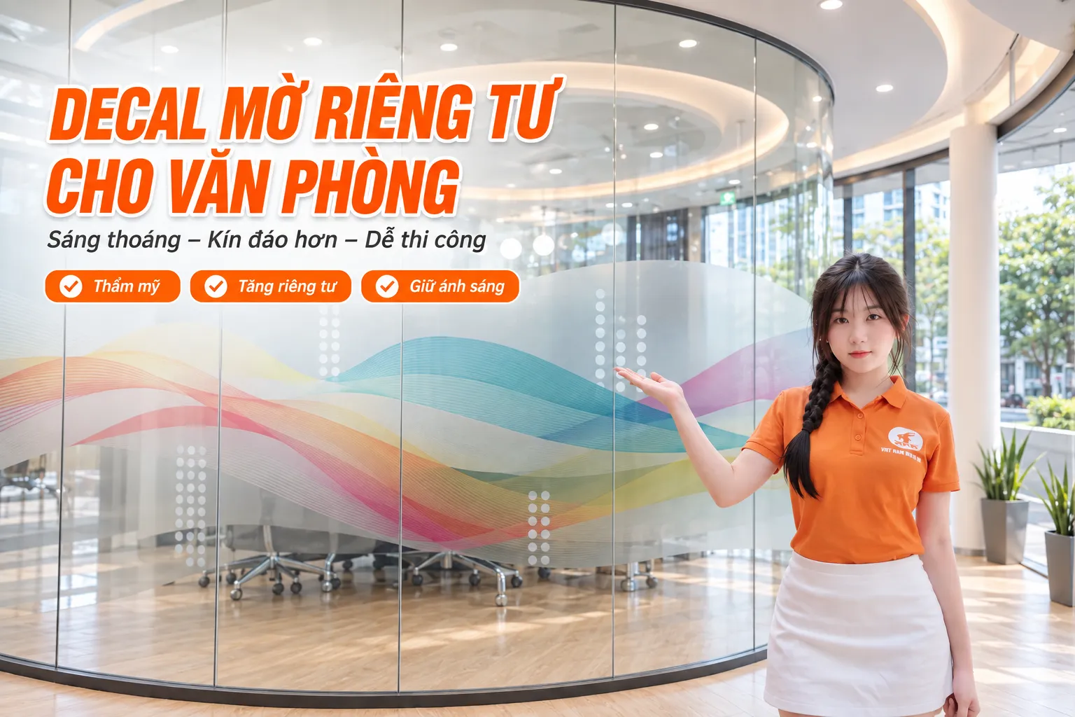 Decal mờ riêng tư cho văn phòng giúp tăng kín đáo vẫn giữ ánh sáng