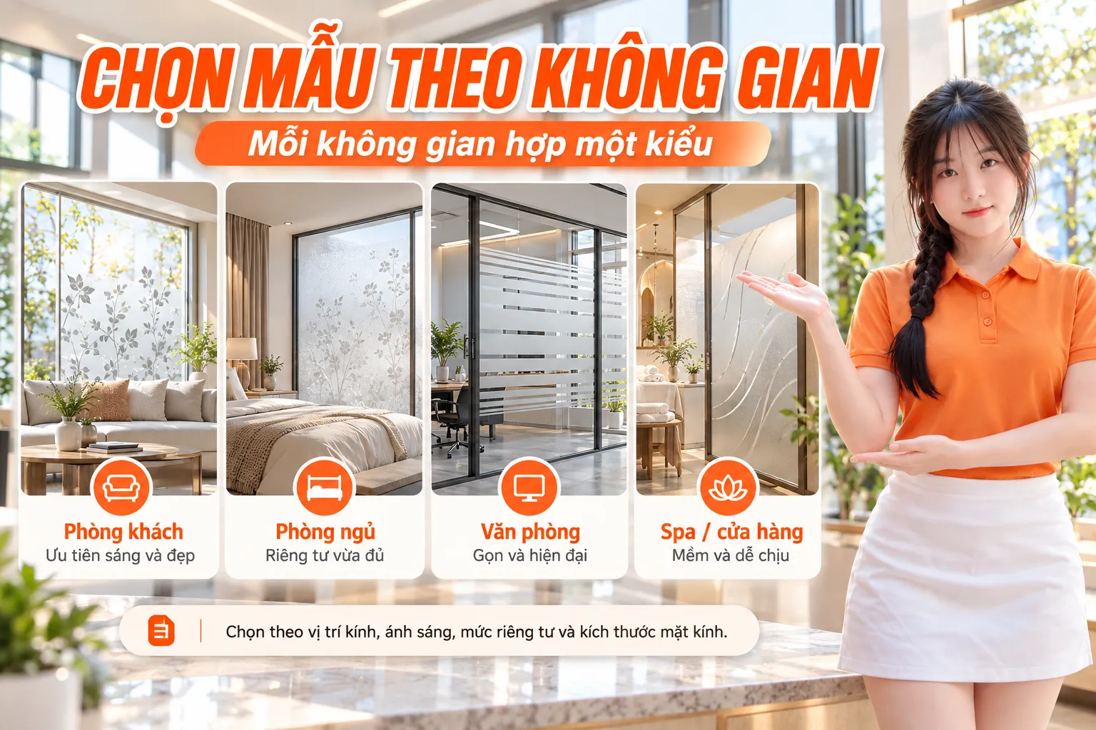 Cách chọn giấy dán kính theo từng không gian phù hợp