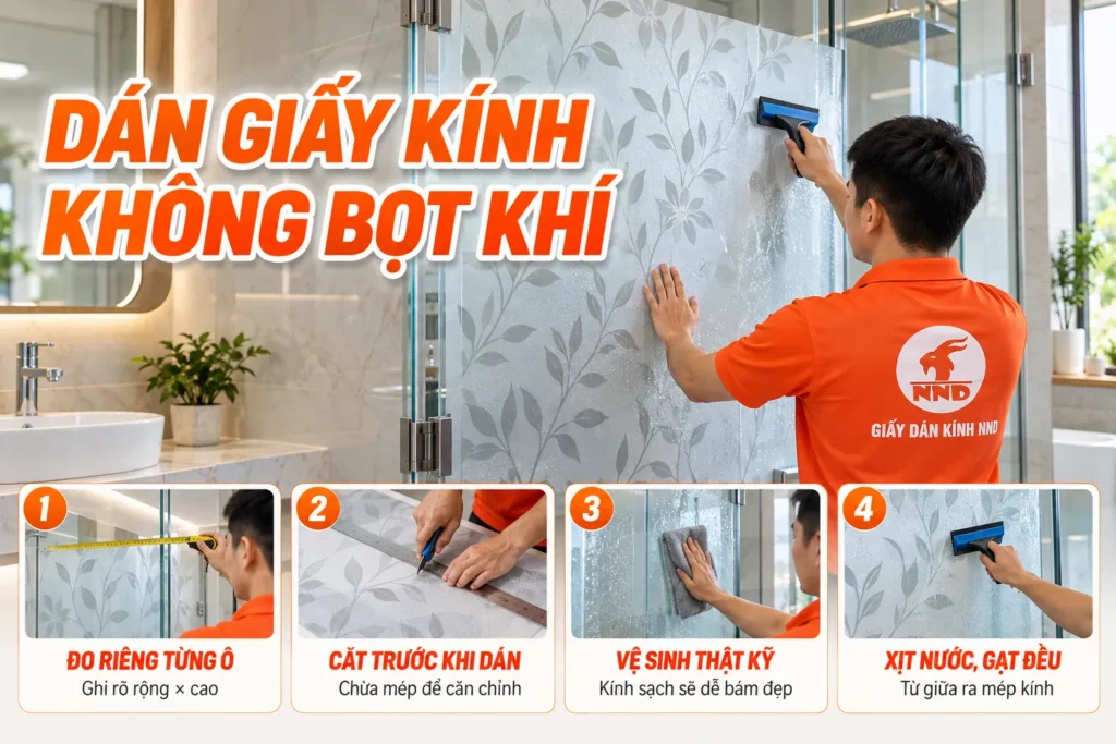 Thợ NND hướng dẫn 4 bước dán giấy dán kính trang trí không bọt khí