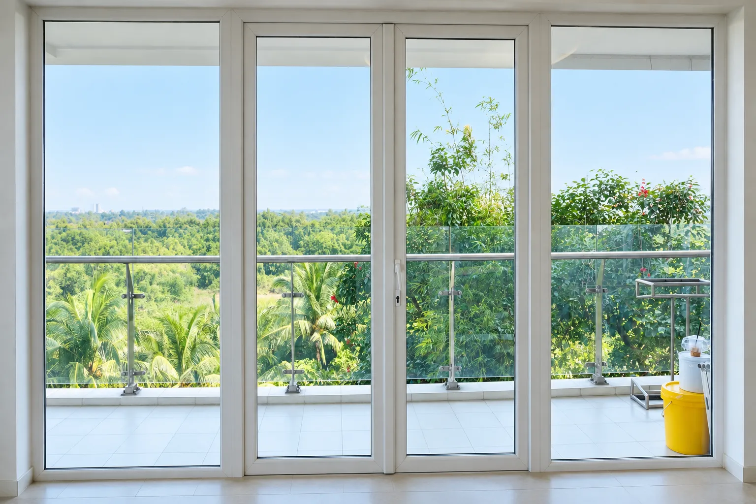 Hệ cửa kính lớn căn hộ Mipec Riverside trước khi dán phim cách nhiệt