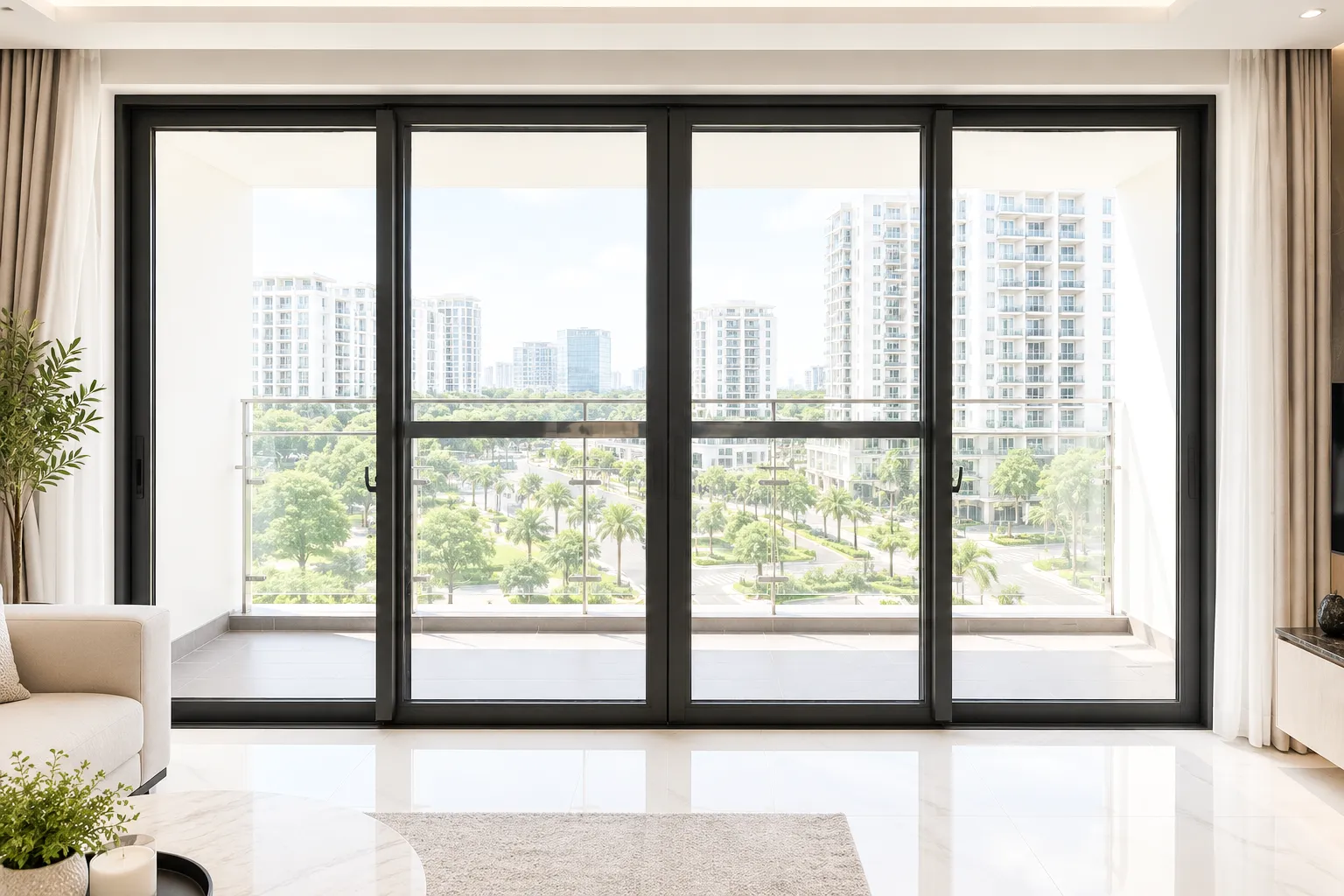 Hệ cửa kính lớn trước khi thi công phim cách nhiệt tại Phú Mỹ Hưng