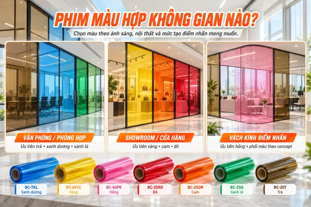 Gợi ý chọn phim dán kính màu cho văn phòng showroom và vách kính trang trí