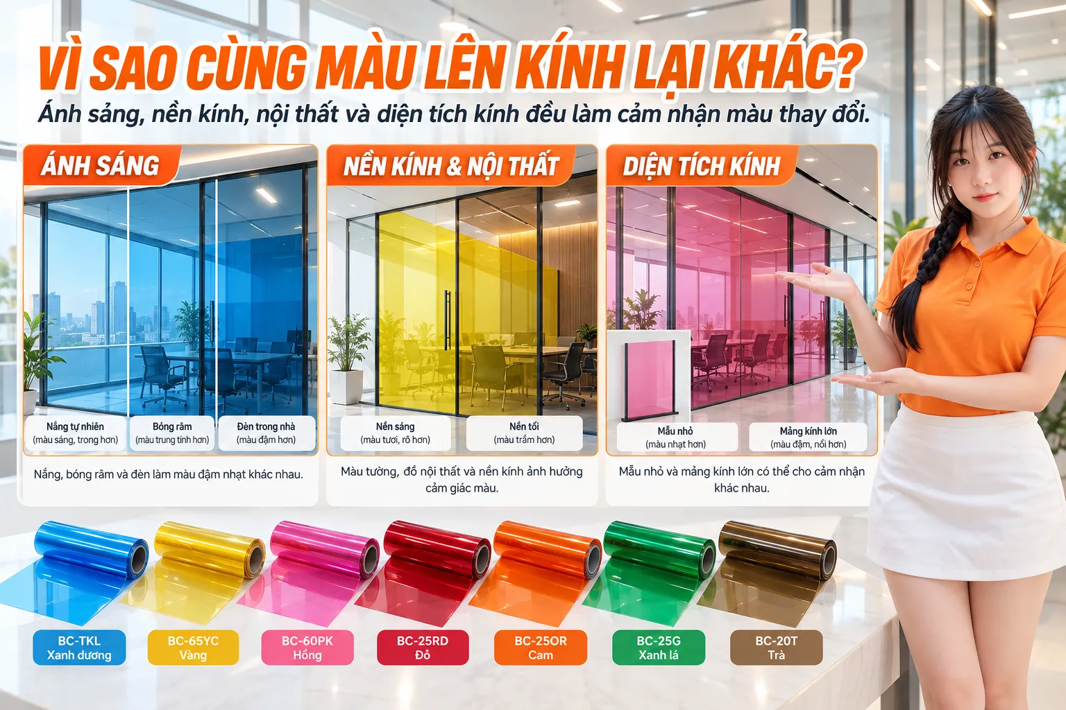 Ánh sáng nền kính nội thất và diện tích ảnh hưởng màu phim dán kính thực tế