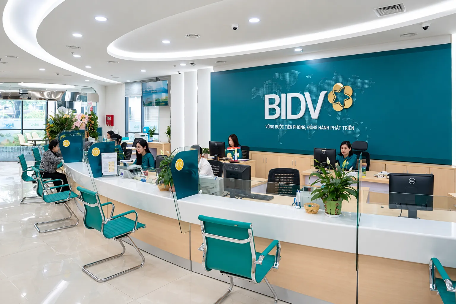 Không gian giao dịch văn phòng BIDV sau khi hoàn thiện công trình