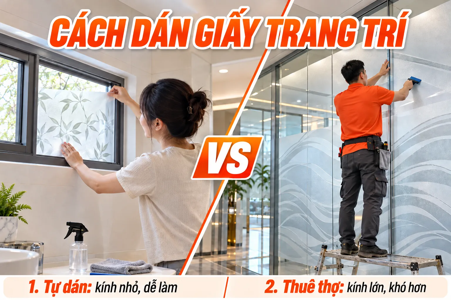 So sánh tự dán giấy dán kính cho ô nhỏ và thuê thợ NND cho kính lớn