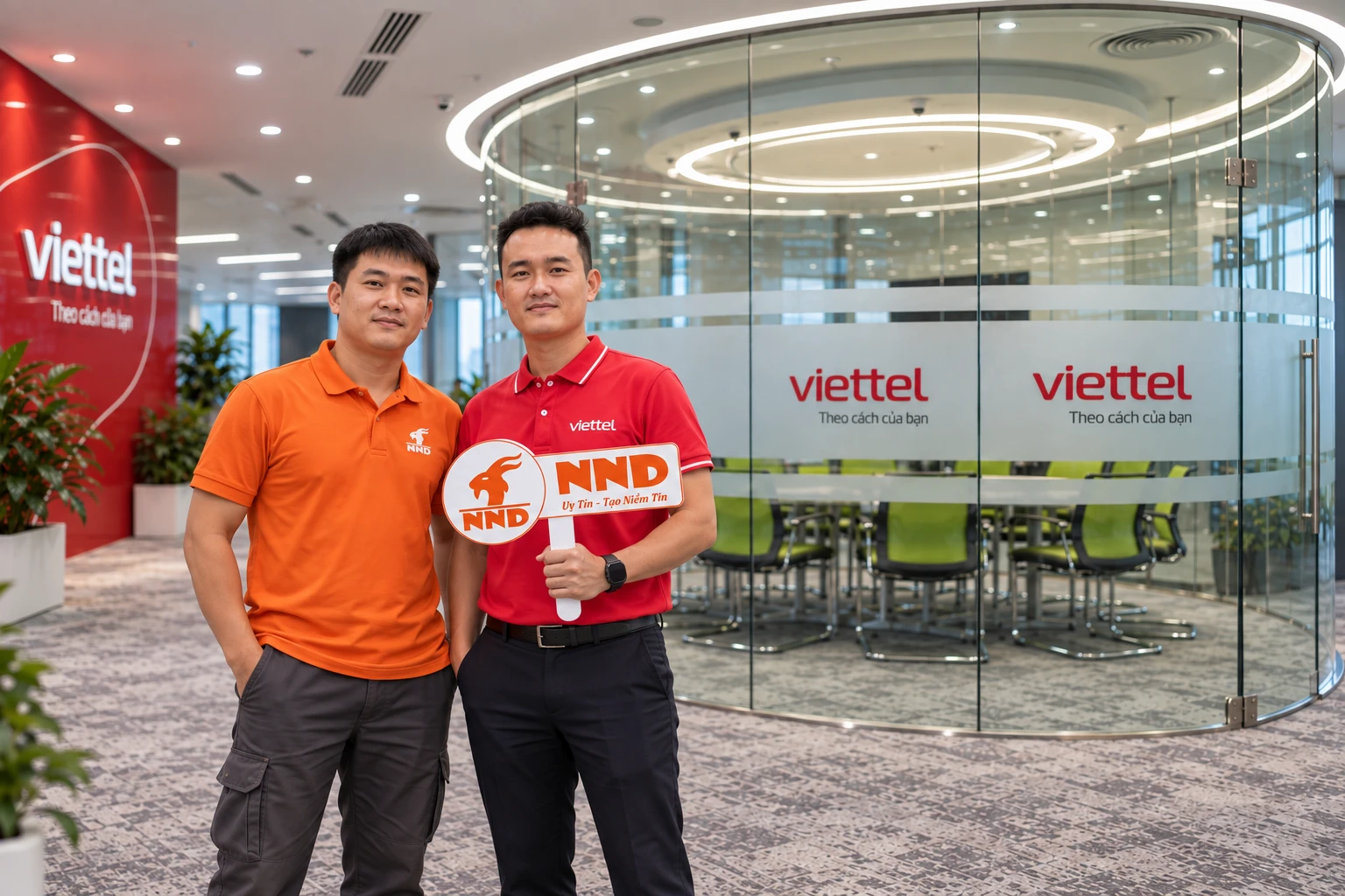 Vách kính văn phòng Viettel với decal mờ kẻ chỉ