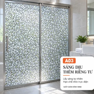 Giấy dán kính giả sỏi A03 trắng xám xen vàng viền đen trên vách tắm