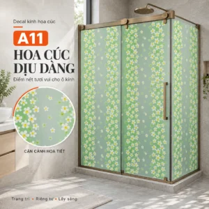 Giấy dán kính trang trí mã A11 trên vách kính góc khu vực tắm