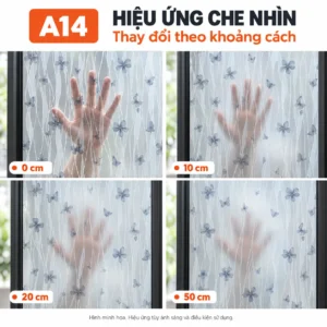 Minh họa bàn tay sau kính dán A14 theo khoảng cách