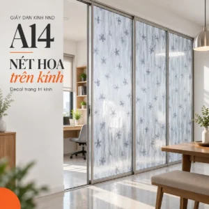 Giấy dán kính hoa bướm A14 trên cửa trượt cạnh bàn ăn