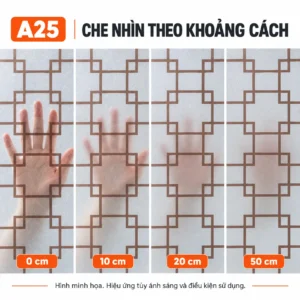 Giấy dán kính ô vuông nâu A25 minh họa bàn tay sau kính theo khoảng cách