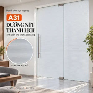 Giấy dán kính trang trí mã A31 trên cửa và vách kính kẻ ngang trắng xám
