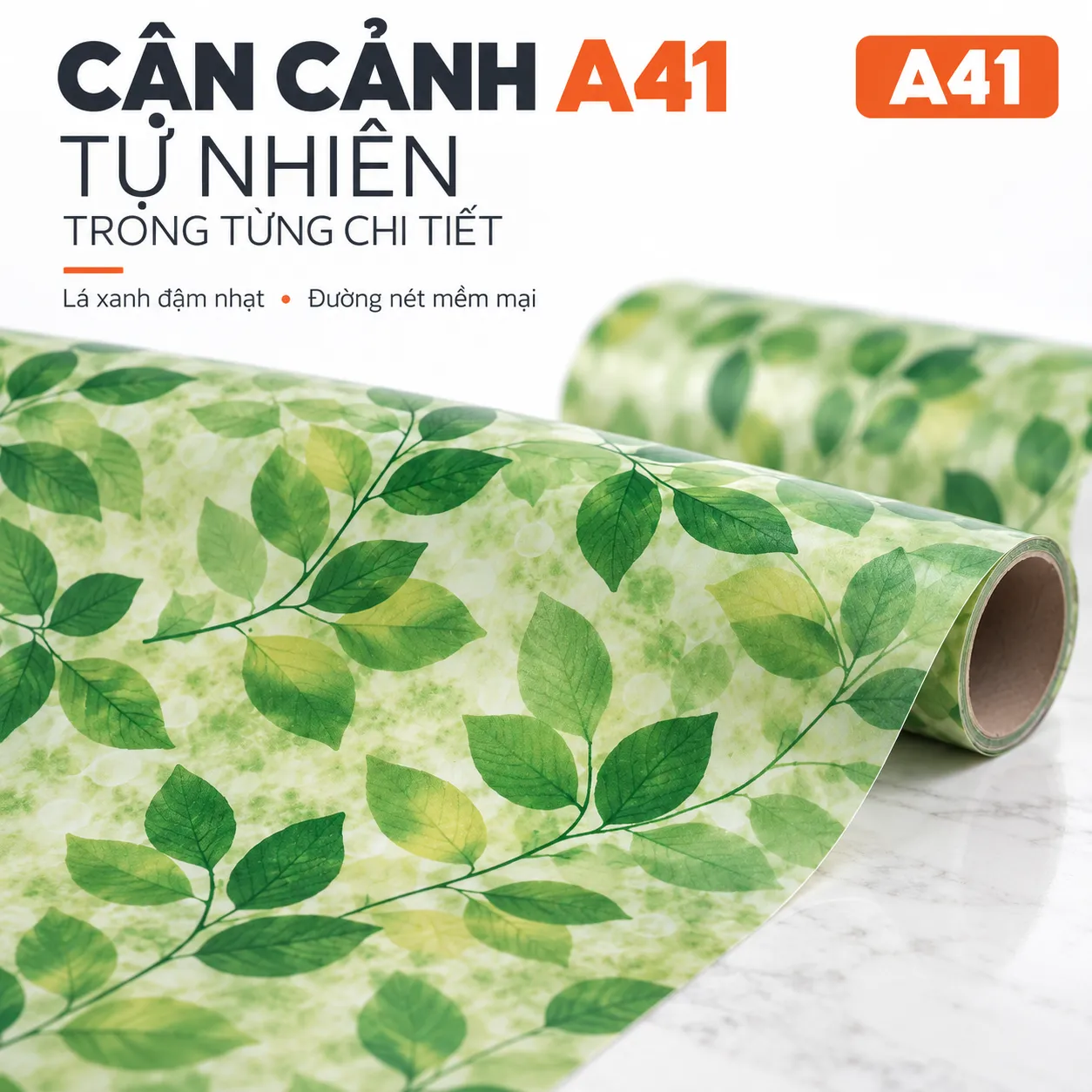 Giấy dán kính lá xanh A41 cận cuộn lá xanh đậm nhạt và cành mảnh