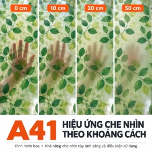 Giấy dán kính lá xanh A41 minh họa bàn tay sau họa tiết lá xanh