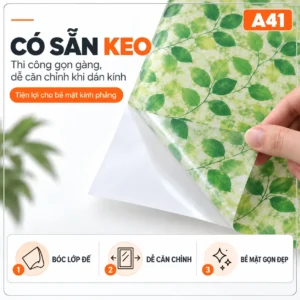 Giấy dán kính lá xanh A41 đang bóc lớp đế của decal lá xanh