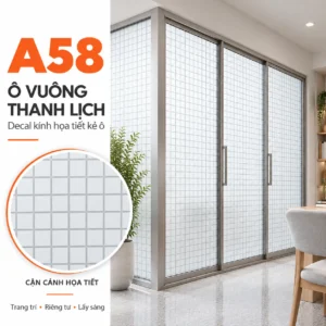 Giấy dán kính kẻ ô trắng nhỏ A58 trên hệ kính nhiều cánh, kèm khung tròn phóng to ô vuông