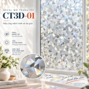 Decal dán kính trang trí CT3D-01 mảnh kính vỡ đa giác