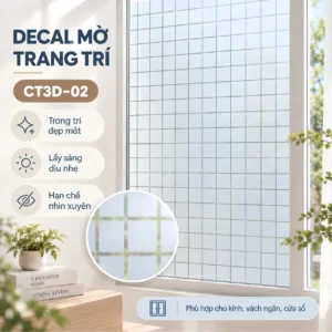 Decal dán kính ô vuông caro CT3D-02 mẫu trang trí cửa kính