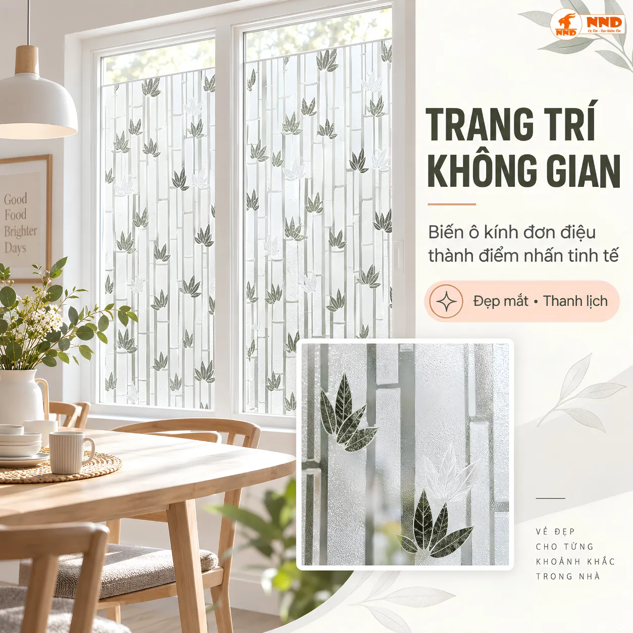 Mẫu rặng trúc xanh CT3D-08 trên kính