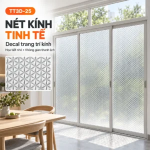 Cửa kính phòng ăn dán decal TT3D-25 hoa văn hình học nhỏ sáng màu