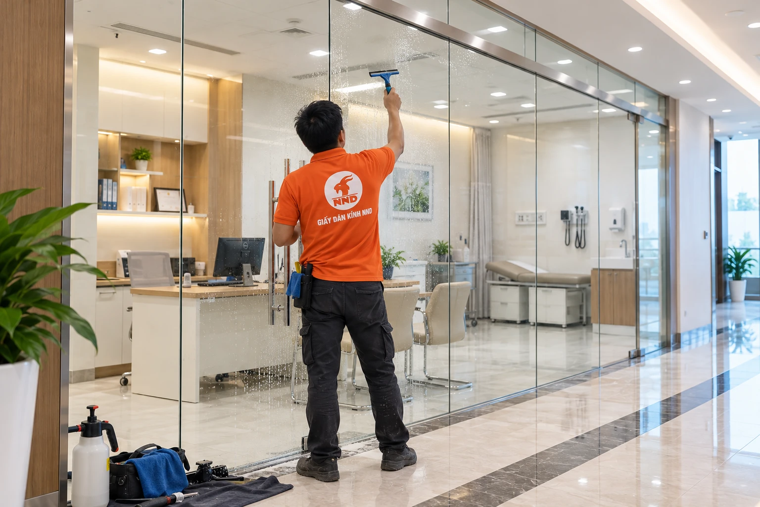Decal mờ kính phòng khám Vinmec hạn chế nhìn xuyên
