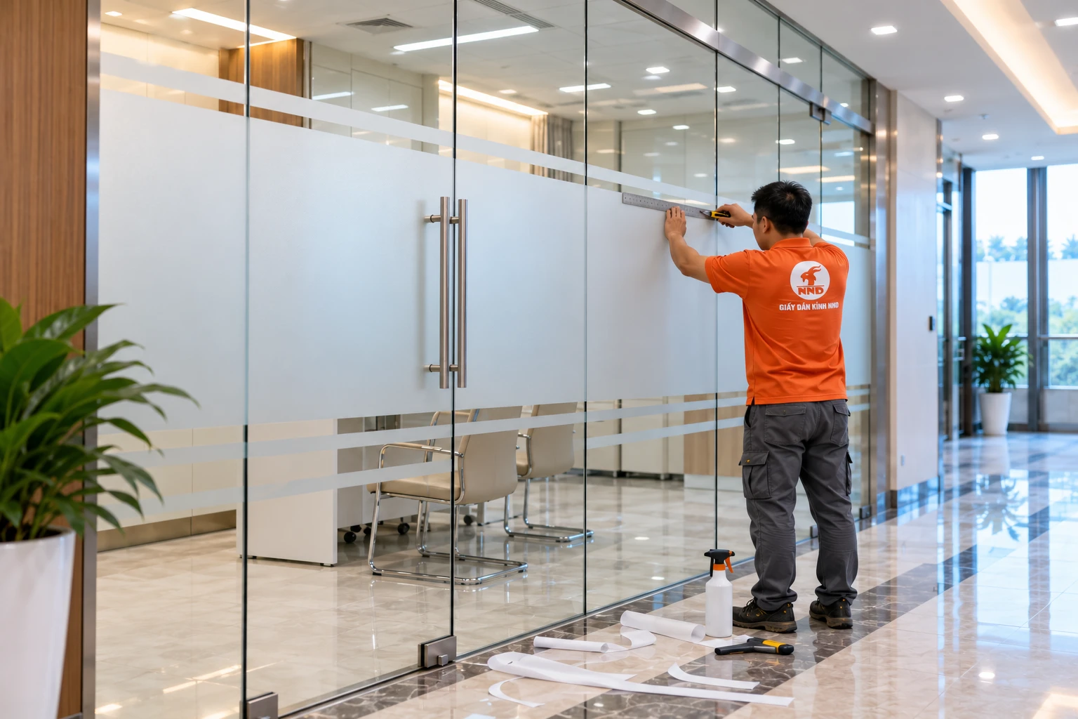 Decal mờ kính phòng khám Vinmec hoàn thiện đồng bộ