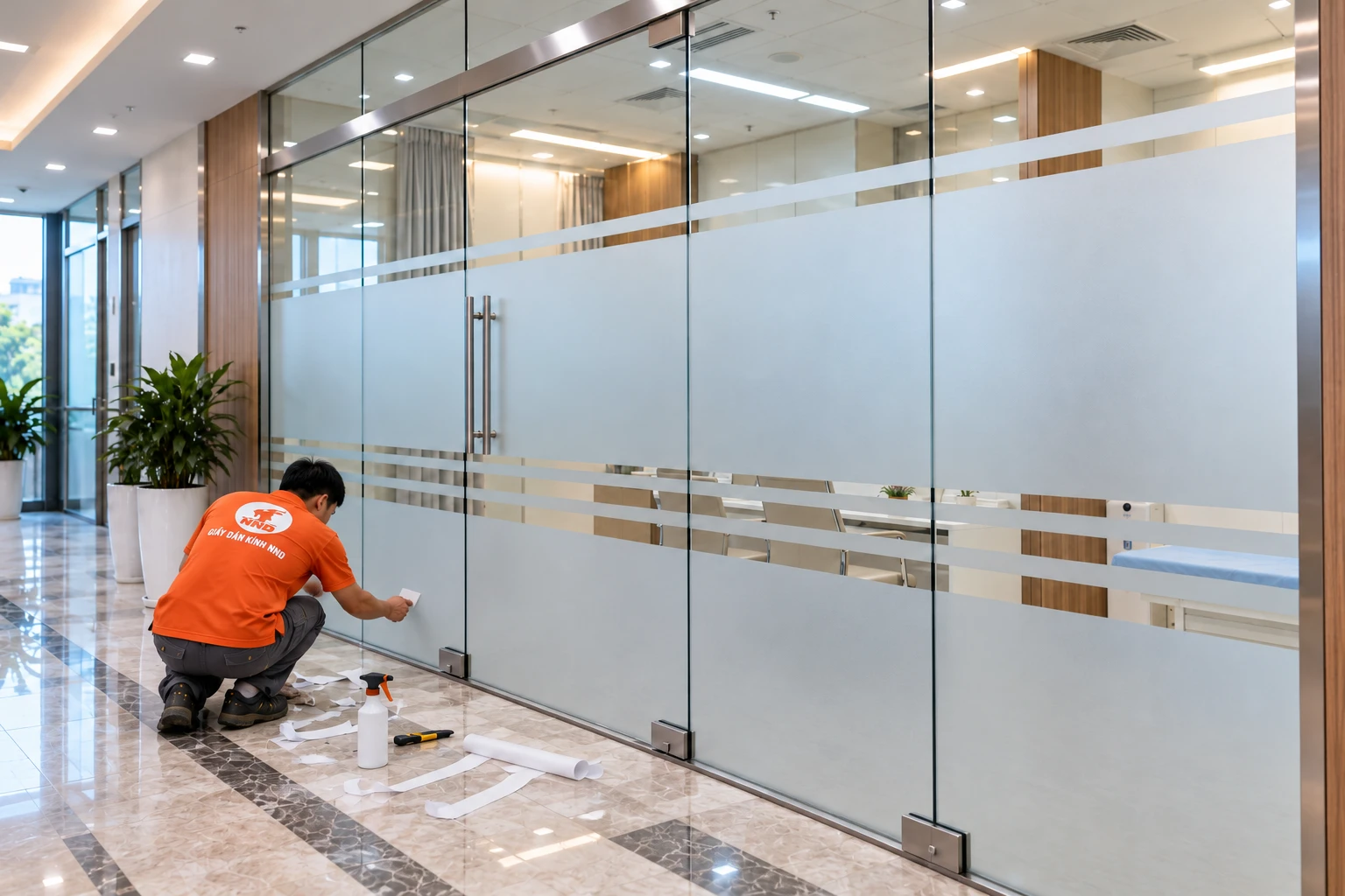 Decal mờ kính phòng khám Vinmec cho khu vực cần riêng tư
