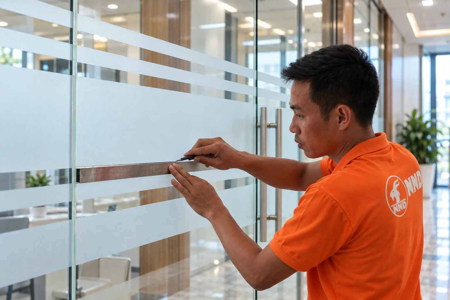 Hệ kính phòng khám Vinmec hoàn thiện decal mờ