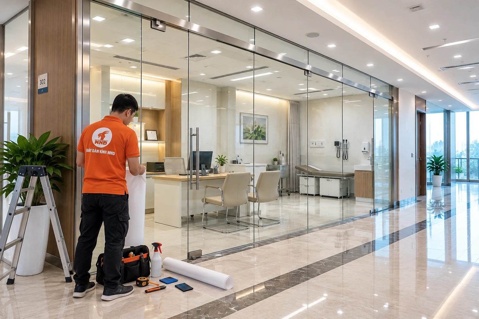 Decal mờ kính phòng khám Vinmec tăng riêng tư và giữ ánh sáng