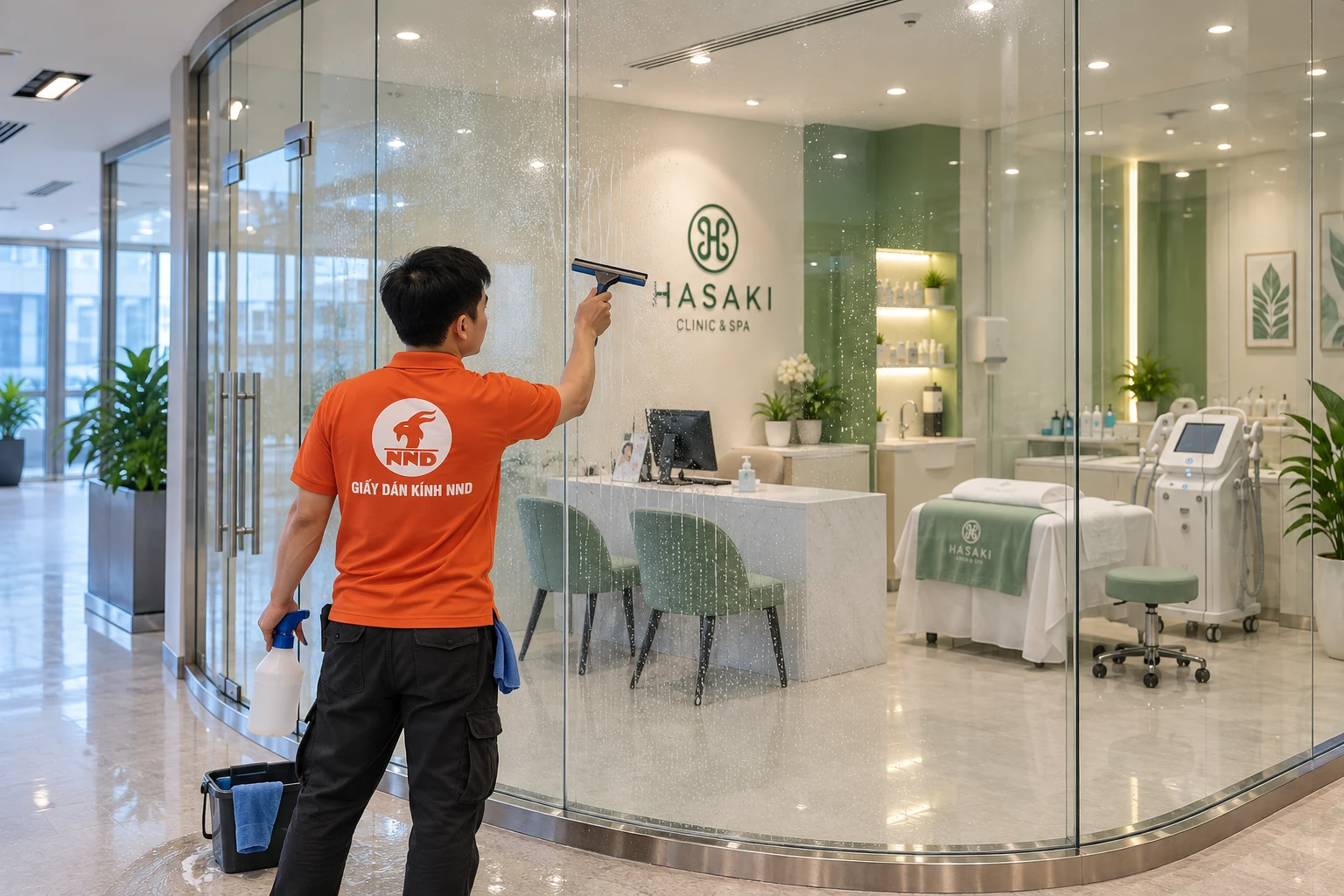 Dán decal mờ cho hệ kính Hasaki Clinic & Spa