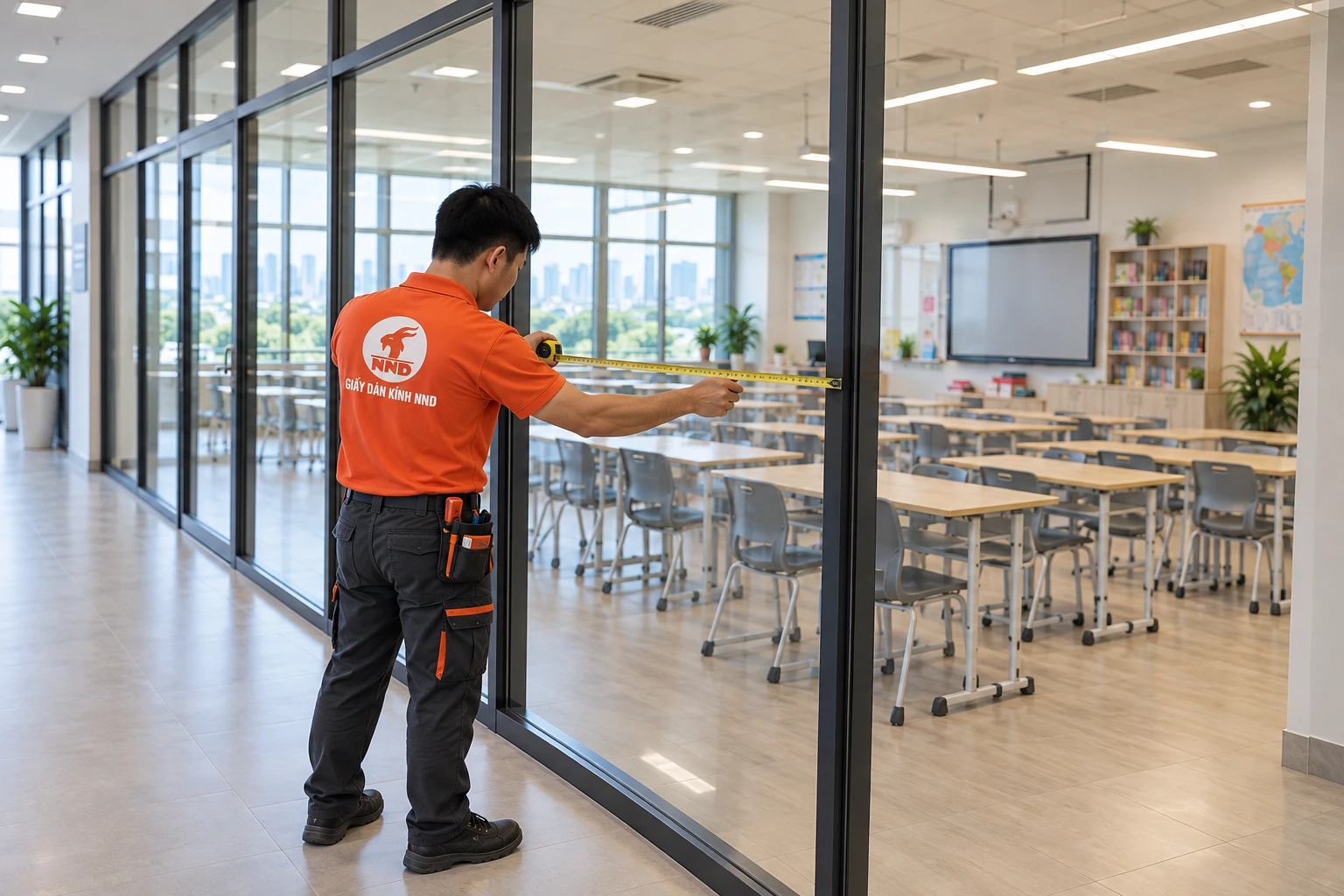 Công trình decal mờ kẻ chỉ phòng học Vinschool